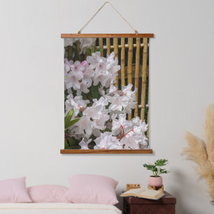 White Rhododendron Blooms and Bamboo Floral Hanging Tapestry