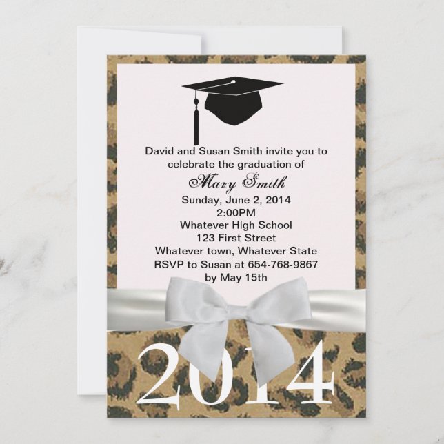White Ribbon And Leopard Graduation Invitation (Front)