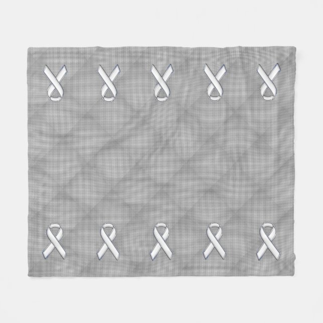 White Ribbon Awareness Carbon Fibre Print Fleece Blanket (Front (Horizontal))