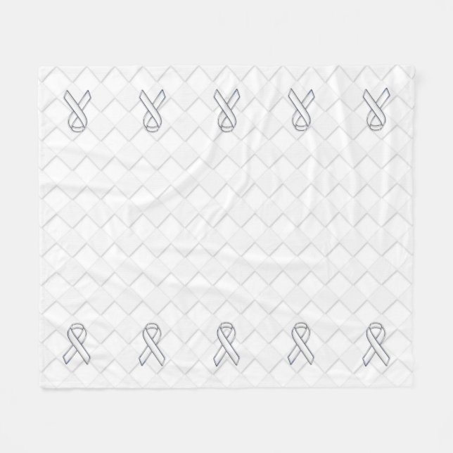 White Ribbon Awareness Checkers Style Fleece Blanket (Front (Horizontal))
