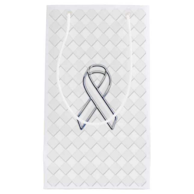 White Ribbon Awareness Checkers Style Small Gift Bag (Front)