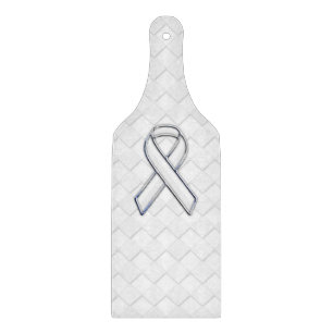White Ribbon Awareness on Checkers Print Cutting Board