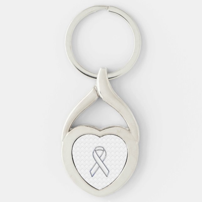 White Ribbon Awareness on Checkers Print Keychain (Front)