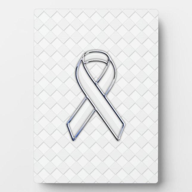 White Ribbon Awareness on Checkers Print Plaque (Front)