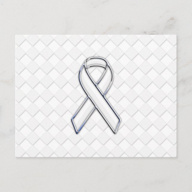 White Ribbon Awareness on Checkers Print Postcard (Front)