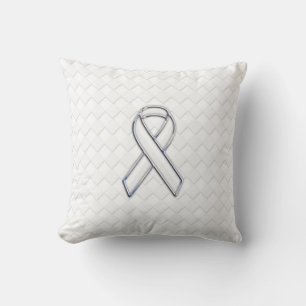 White Ribbon Awareness on Checkers Print Throw Pillow