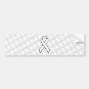White Ribbon Awareness on Houndstooth Print Bumper Sticker