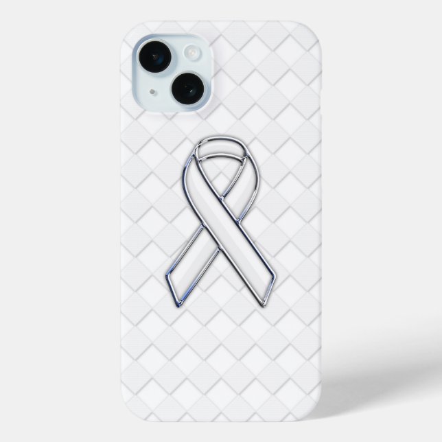 White Ribbon Awareness on White Checkers Case-Mate iPhone Case (Back)
