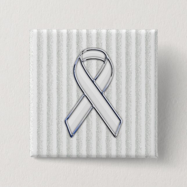 White Ribbon Awareness Stripes 2 Inch Square Button (Front)