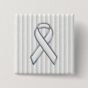 White Ribbon Awareness Stripes 2 Inch Square Button