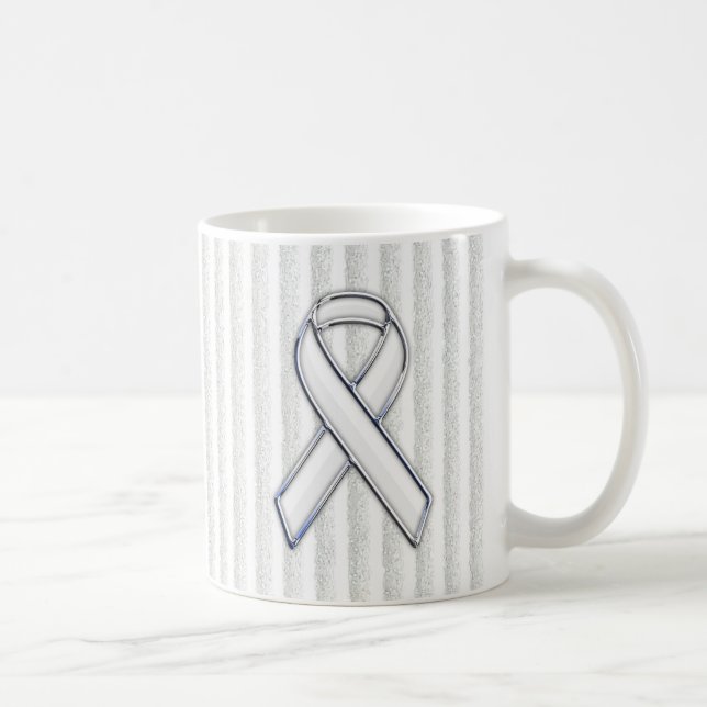 White Ribbon Awareness Stripes Coffee Mug (Right)