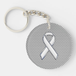 White Ribbon Awareness White Carbon Fibre Print Keychain