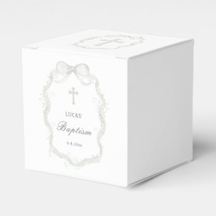 White Ribbon Baby's Breath Baptism Cube Favor Box