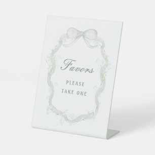 White Ribbon Baby's Breath Favors Pedestal Sign
