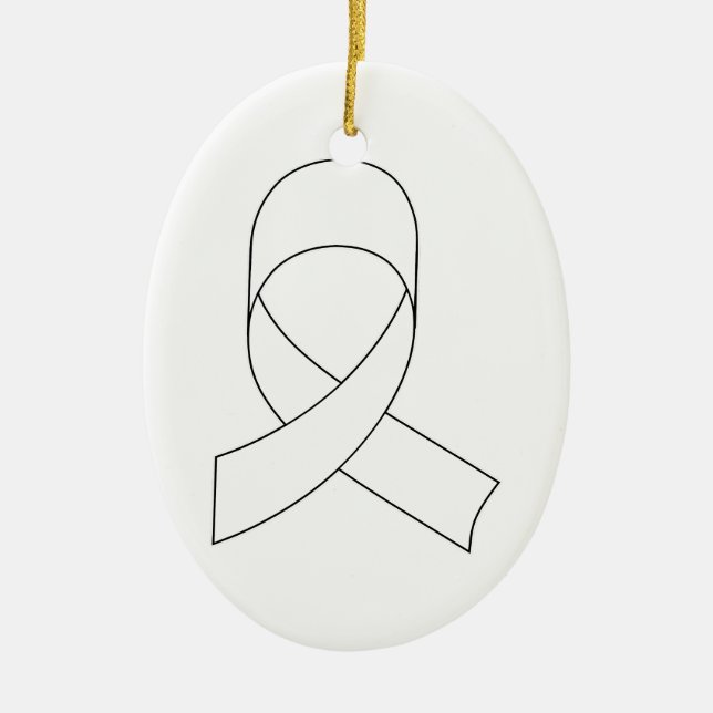 White Ribbon Drawing Ceramic Ornament (Front)