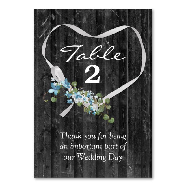 White Ribbon Heart On Barn Wood   Table Number (Front)