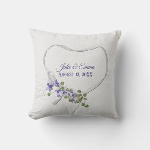 White Ribbon Heart with Wedding Date Throw Pillow