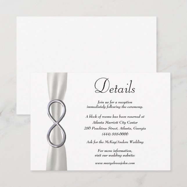 White Ribbon Silver Infinity Wedding Details Enclosure Card (Front/Back)