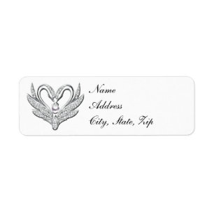 White Ribbon Silver Swans Address Labels