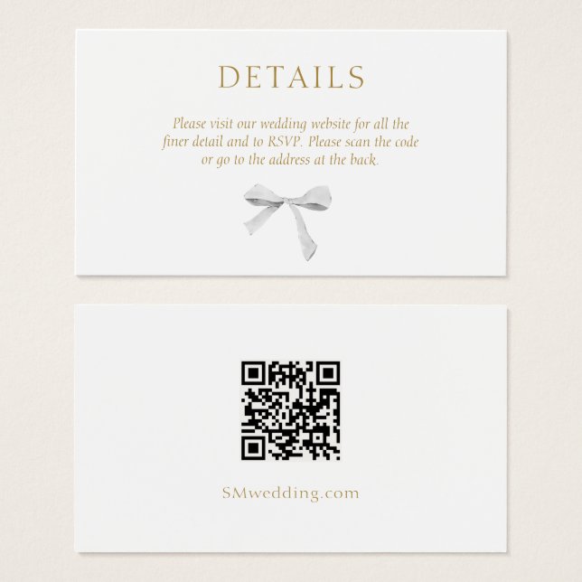 White |  Ribbon Wedding Details QR Enclosure Card (Front & Back)
