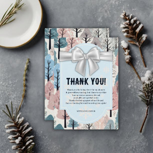 White Ribbon Winter Forest Snowflakes Baby Shower Thank You Card
