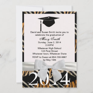 White Ribbon Zebra And Tiger Graduation Invitation