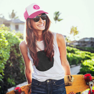 White Ring Hot Pink Circle Monogram Trucker Hat