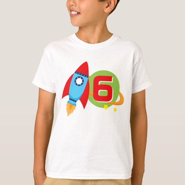 White Rocket Ship Birthday Age Outer Space Shirt (Front)