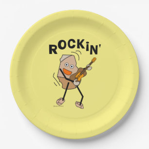 White Rockin' Guitar Paper Plate