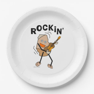 White Rockin' Guitar Paper Plate