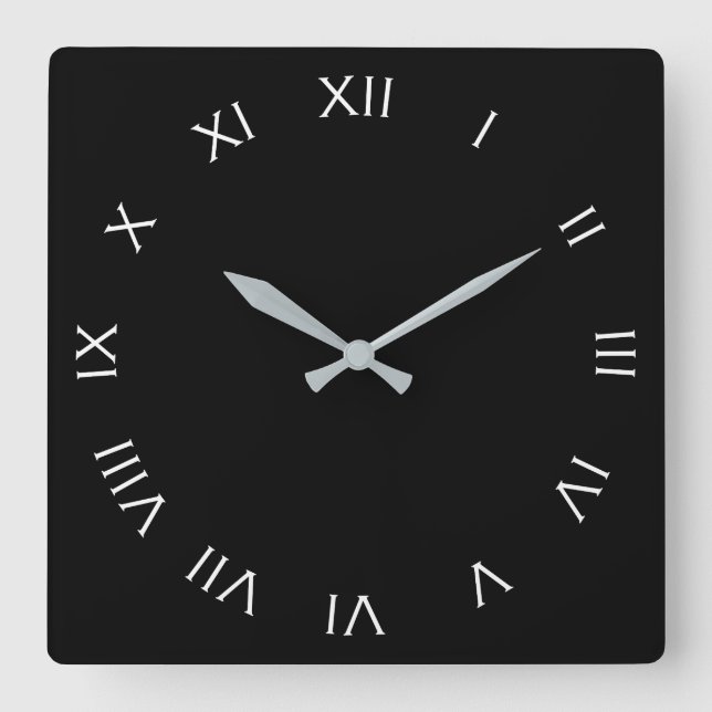 White Roman Numbers On Black wct Square Wall Clock (Front)