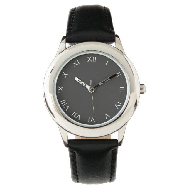 White Roman Numbers On Grey Kids cn Watch (Front)