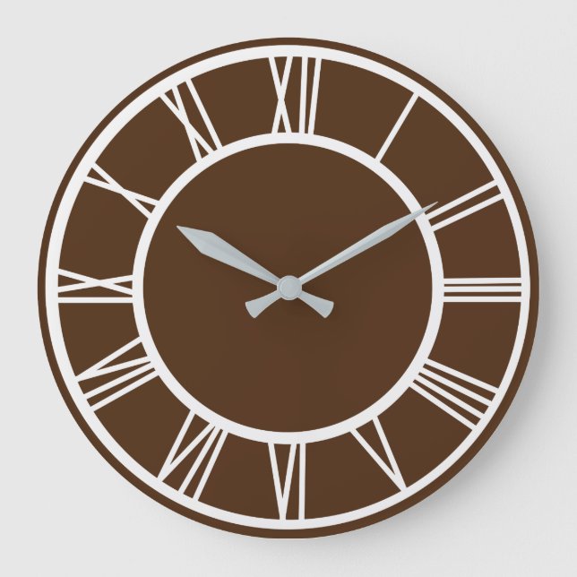 White Roman Numeral Border Pattern Brown Round Large Clock (Front)