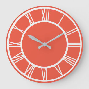 White Roman Numeral Border Pattern Orange Red RD Large Clock