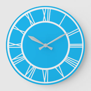 White Roman Numeral Border Pattern Sky Blue Round Large Clock