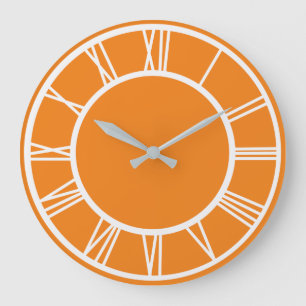 White Roman Numeral Pattern Border Orange Round Large Clock