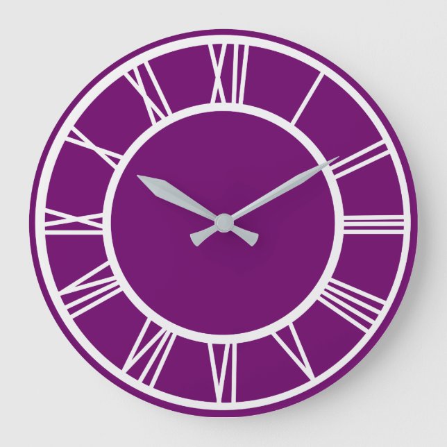 White Roman Numeral Pattern Border Purple Round Large Clock (Front)