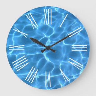 White Roman Numerals Aqua Blue Swimming Pool Large Clock