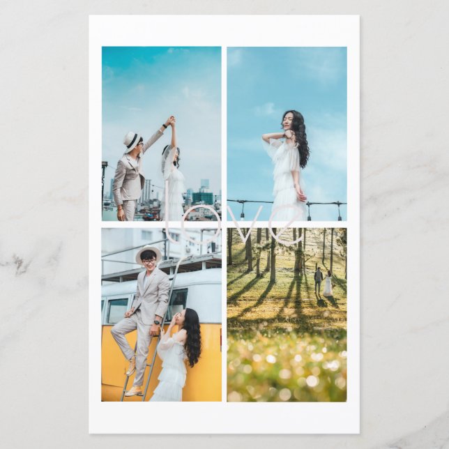 White Romance Love Photo Collage Wedding program (Front)