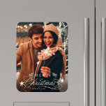 White Romantic Calligraphy Merry Christmas Photo Magnet<br><div class="desc">Romantic and elegant holiday photo kitchen magnet.  For more advanced customization of this design,  please click the Customize Further link to change the font,  size,  colour,   etc.</div>