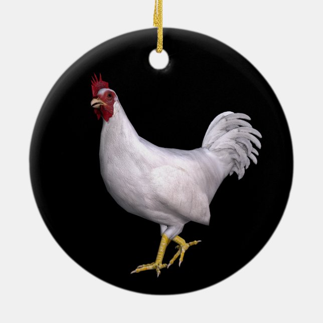 White Rooster Ceramic Ornament (Back)