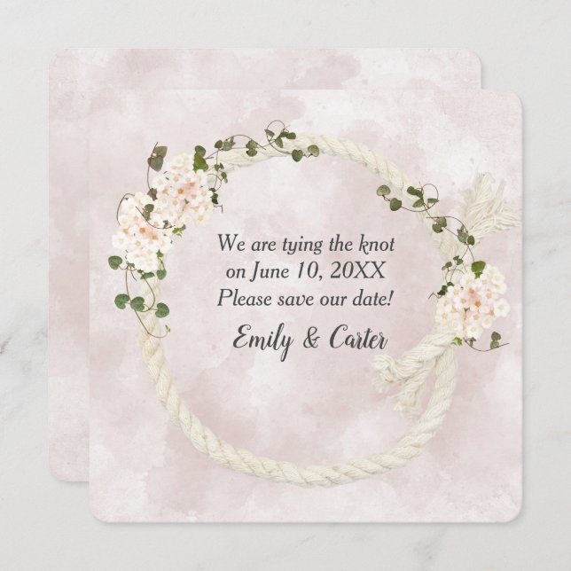 White Rope With Hydrangea Bouquets Save The Date (Front/Back)