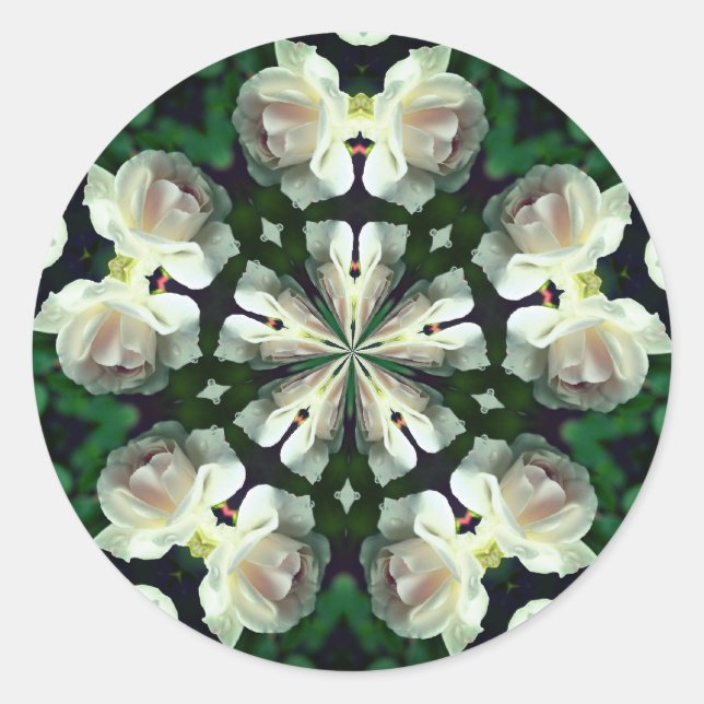 White Rose Abstract Flower Art Classic Round Sticker (Front)