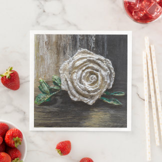 White Rose Acrylic Painting  Napkin