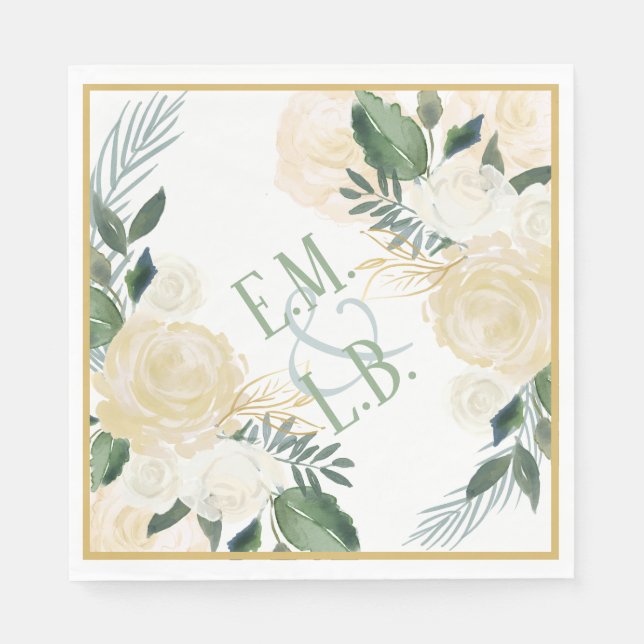 White Rose and Gold Boho 2 Napkin (Front)