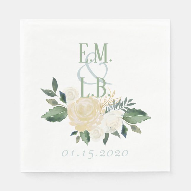 White Rose and Gold Boho Napkin (Front)