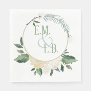 White Rose and Gold Boho Napkin