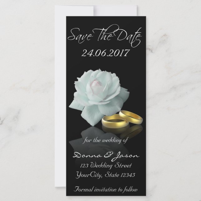 White Rose and Golden Rings Save the Date Rackcard (Front)