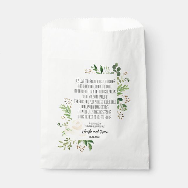 White Rose and Greenery Frame Irish Blessing Favour Bag (Front)