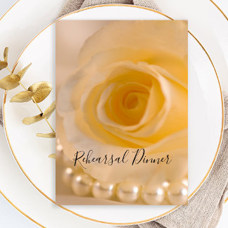 White Rose and Pearls Wedding Rehearsal Dinner Invitation